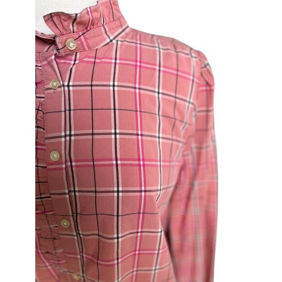 Loft Plaid Ruffle Shirt Long Sleeve Button Preppy Academia Womens Size Medium - Picture 7 of 14
